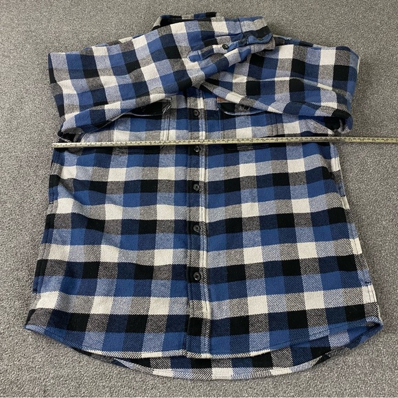 Orvis Flannel Shirt Jacket Shacket Heavyweight Blue Gray Long Sleeve Men’s Sz L - Picture 10 of 11